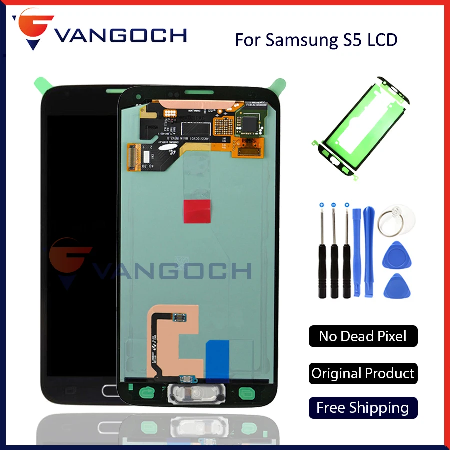 

100% Super Amoled Original LCD for Samsung Galaxy S5 LCD display touch screen Digitizer i9600 SM-G900 G900F with Home Button