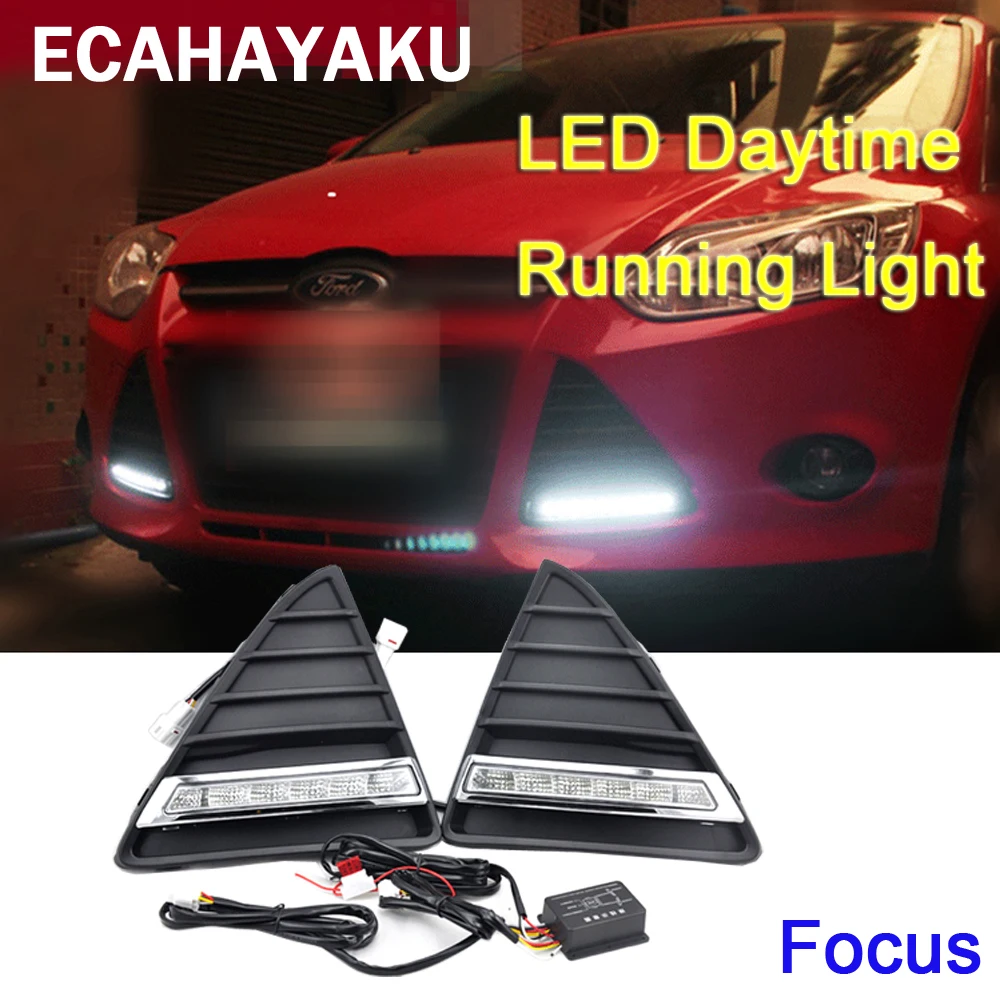 

ECAHAYAKU 2PCs/set Car styling AUTO LED DRL Daylight Car Daytime Running lights for Ford Focus 3 2012 2013 2014 Fog Lamp Frame