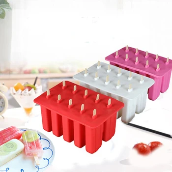 

Summer 10 Grids Silicone Ice Cream Mold Ice Pops Mold DIY Mousse Cake Fondant Mould Home Kitchen Freezer Ice Cream Maker