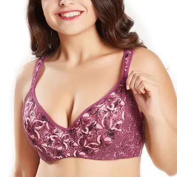 

New Plus Size Lace Underwire Woman Bralette Sexy Bra Push Up Cotton Padded Brassiere Print Embroidery Floral Lingerie BH