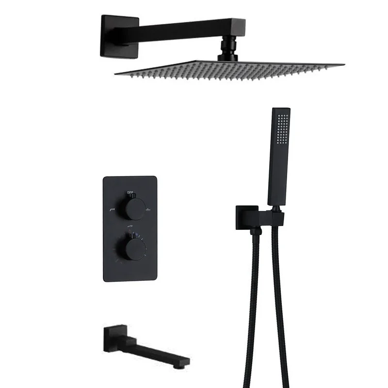 

38°constant temperature embedded dark loading wall bath all copper faucet black hot and cold shower room shower