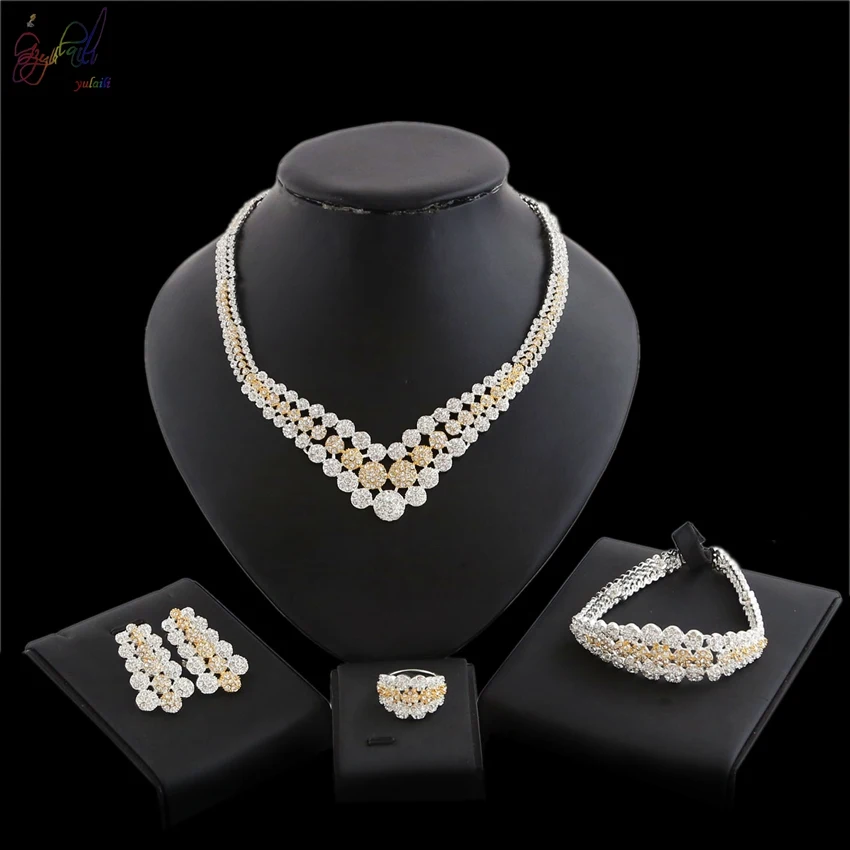 YULAILI African Wedding Jewelry Dubai Gold Color Jewelry Sets Romantic Design Necklace Bangle Earrings Ring Set YULAILI African Wedding Jewelry Dubai Gold Color Jewelry Sets Romantic Design Necklace Bangle Earrings Ring Set