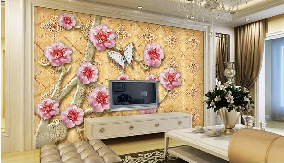 

Large custom 3d wallpaper living room bedroom TV wall mural wallpaper non-woven fabric modern wallpaper Peach blossom background