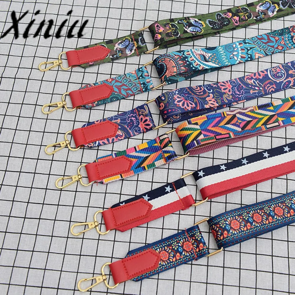 

Xini Women Colorfl Cotton Boho Chain Rivet Strap Belt for Shoulder Bag Replacement Crossbody Strap Women Bags Accessories u#es5