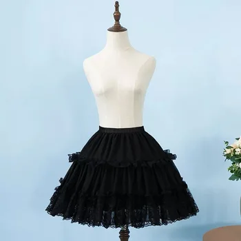 

2019 Women Chiffon Black Petticoat Rockabilly Crinoline Lace Appliqued Short Lolita Petticoat Crinoline