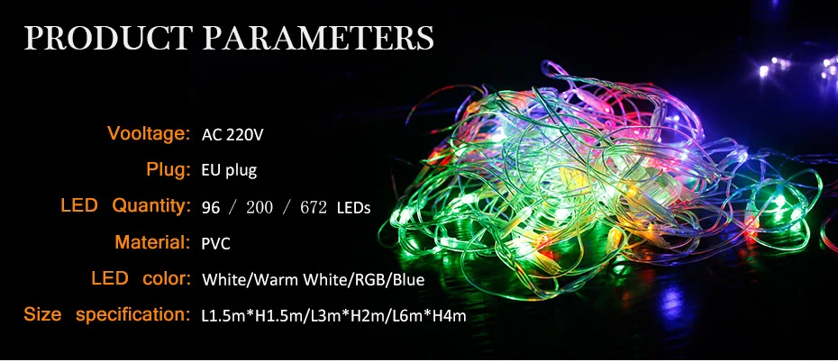 Сетчатые светодиодные гирлянды 220 В, водонепроницаемые светодиодные гирлянды IP44, уличные синие/теплые белые/RGB светодиодные ламповое праздничное освещение