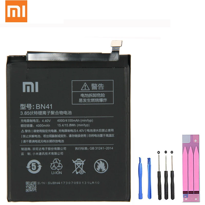 

Original Xiao Mi BN41 Phone Battery For Xiaomi Redmi Hongmi Note 4 / Note 4X MTK Helio X20 4000mAh Replacement Battery + Tools