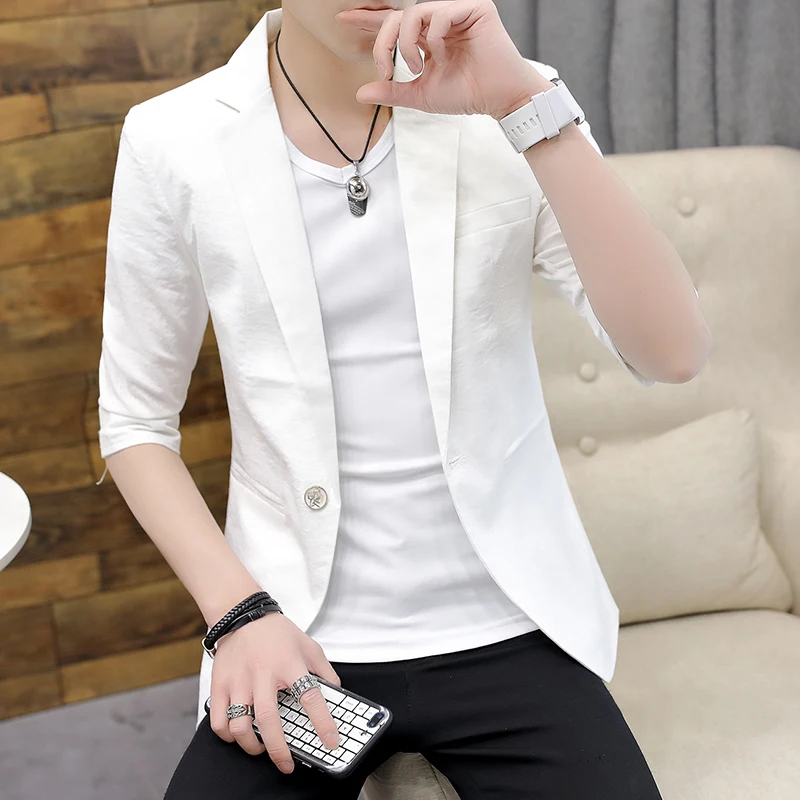 

customSummer 2019 Seven-Sleeve Men's Jacket Korean Edition Fashion Five-Sleeve Small Suit Men's Short-Sleev