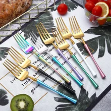 

2019 Dropshipping Christmas Dinnerware Set Knife Fork Spoon Set Silverware 8 Colors Rainbow Gold Cutlery Set Forks Knives Spoons