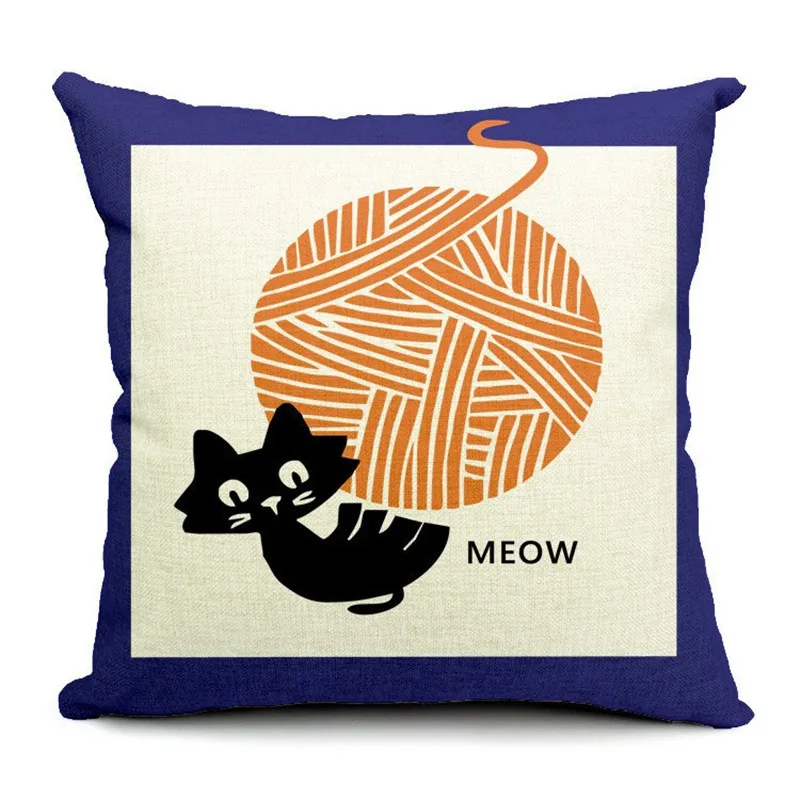 couch pillows Cute Cartoon Cat  Cat Cotton Linen Pillow Case  Decorative Pillowcase Home Accessories Animal Pillow Cover