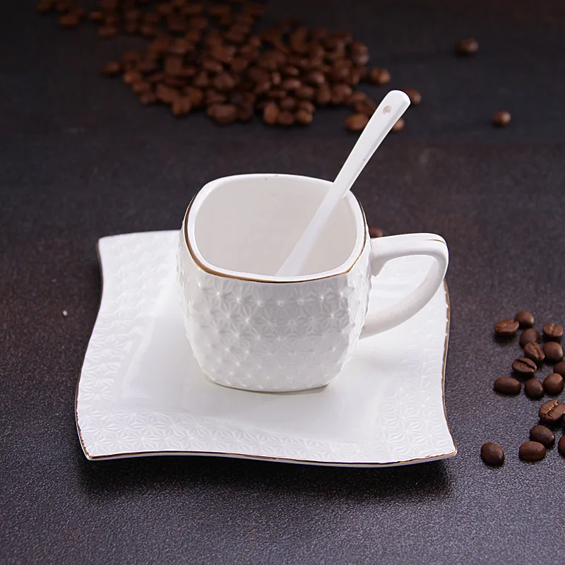 

High-grade Carved Ceramic Coffee Cups Gilt Coffee Cup and Saucer Bone china