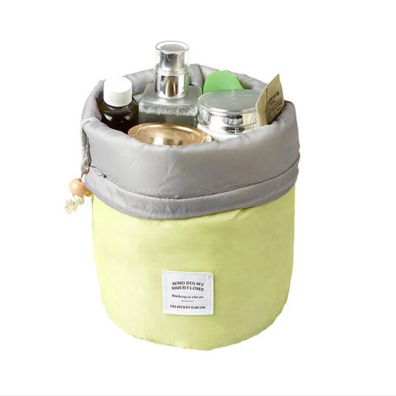 Barrel Shaped Travel Cosmetic Bag Nylon High Capacity Drawstring