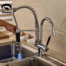 Бортике хромированный латунный двойной наконечник кухонного крана светодиодный выдвижной кухонный смеситель для раковины