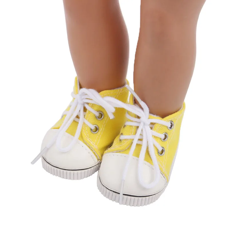 

Doll Shoes Yellow canvas shoes sneakers fit 18 inch Girl dolls and 43 cm baby doll toy accessories s45