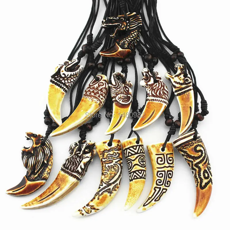 SENHUA Wholesale 12pcs Faux Yak Bone Carving Dragon Totem Animal Elephant Tooth Amulet Pendant Necklace COOL for men women YN598 | Украшения