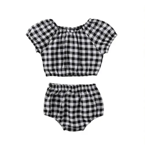 2pcs Baby Outfits Newborn Infant Baby Girl Plaids Crop Top T shirt