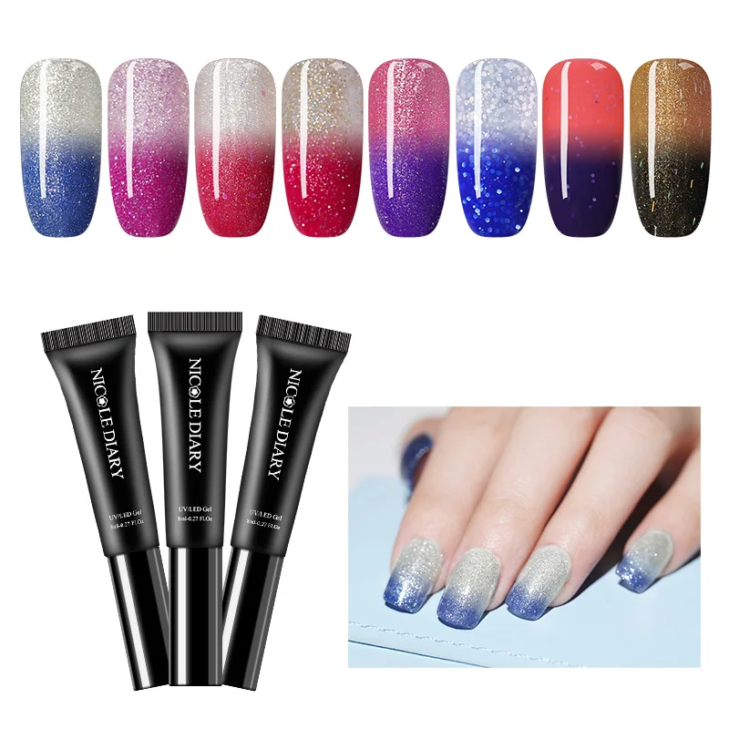 NICOLE DIARY 8ml Temperature Color Changing Gel Polish Colorful Holo ...