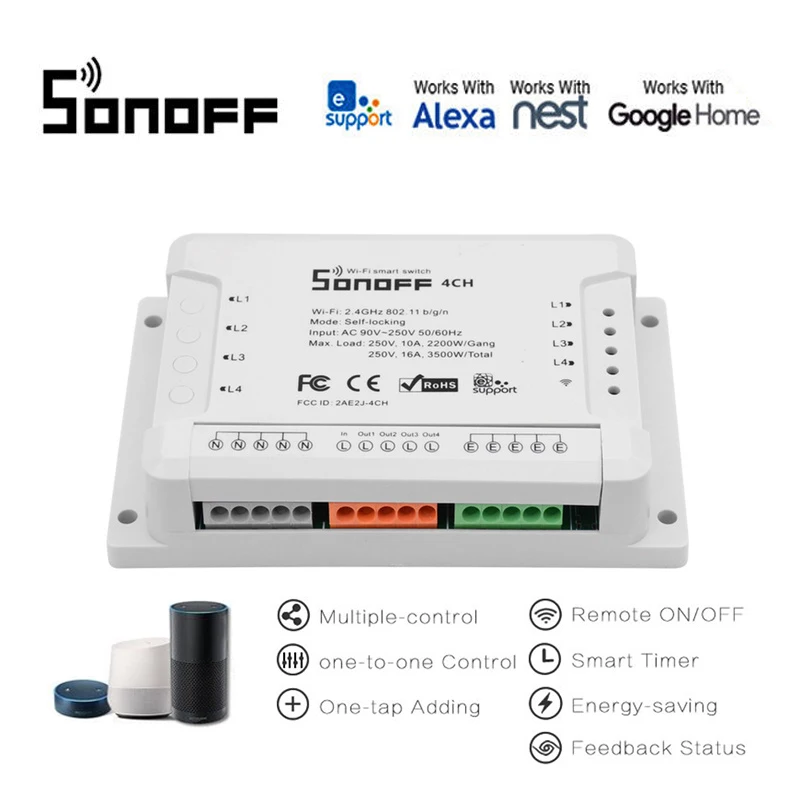 

Sonoff 4CH R2 ITEAD 4 Channel Din Rail Mounting WiFI Smart Switch work with homekit IFTT/Alexa compatible/Google home automation