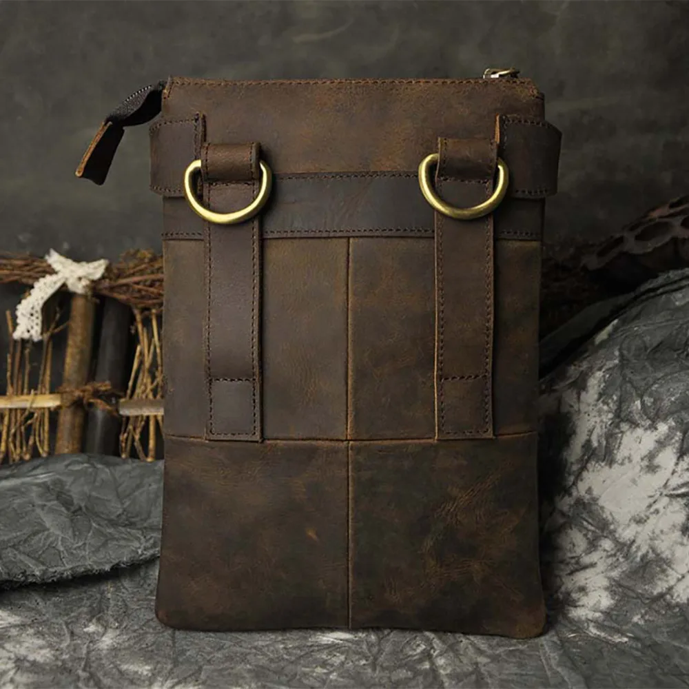 Мужская поясная сумка Crazy Horse винтажная мессенджер из натуральной кожи с воском