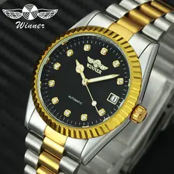 Победитель Лидирующий бренд роскошные часы Для мужчин со стразами циферблат механические часы лучший бренд класса люкс Сталь золотые