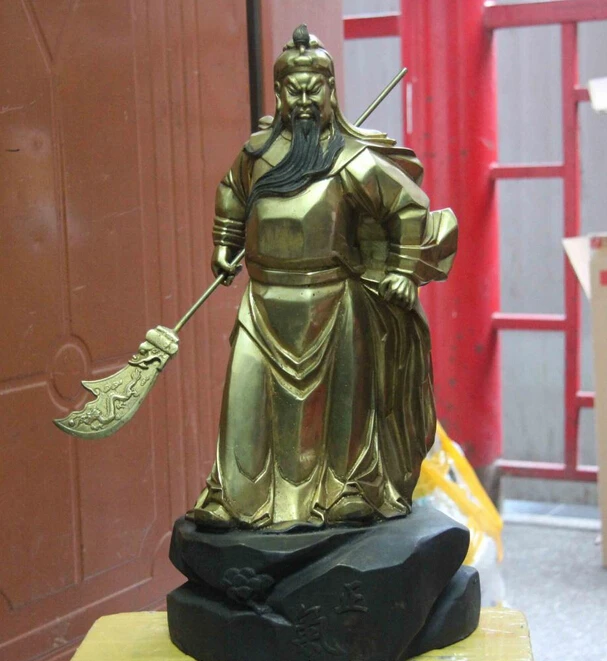 

USPS to USA S0911 Chinese Copper Bronze Feng Shui Guan Gong Guan Yu Warrior God statue Hold Sword (B0413)