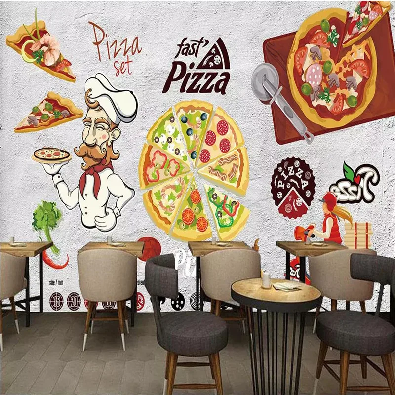 Custom Mural Wallpaper Cement Wall Hand-painted Pizza Pizza Takeaway Background Wall