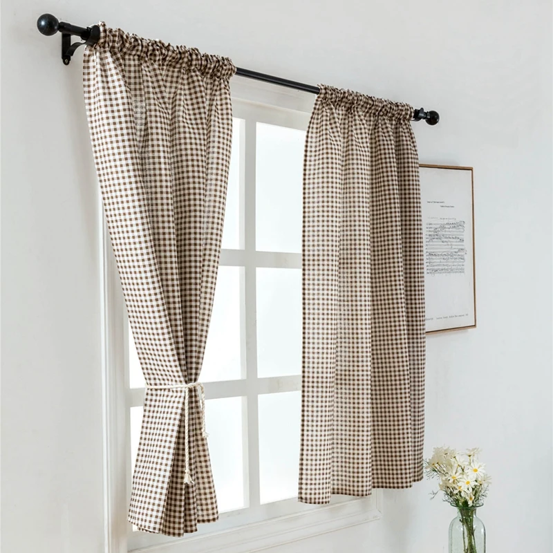 Half Blackout Printed Coffee Plaids Thermal Insulated Curtains For Window Treatment 1 Panel Short Blinds Rod Pocket Small | Дом и сад