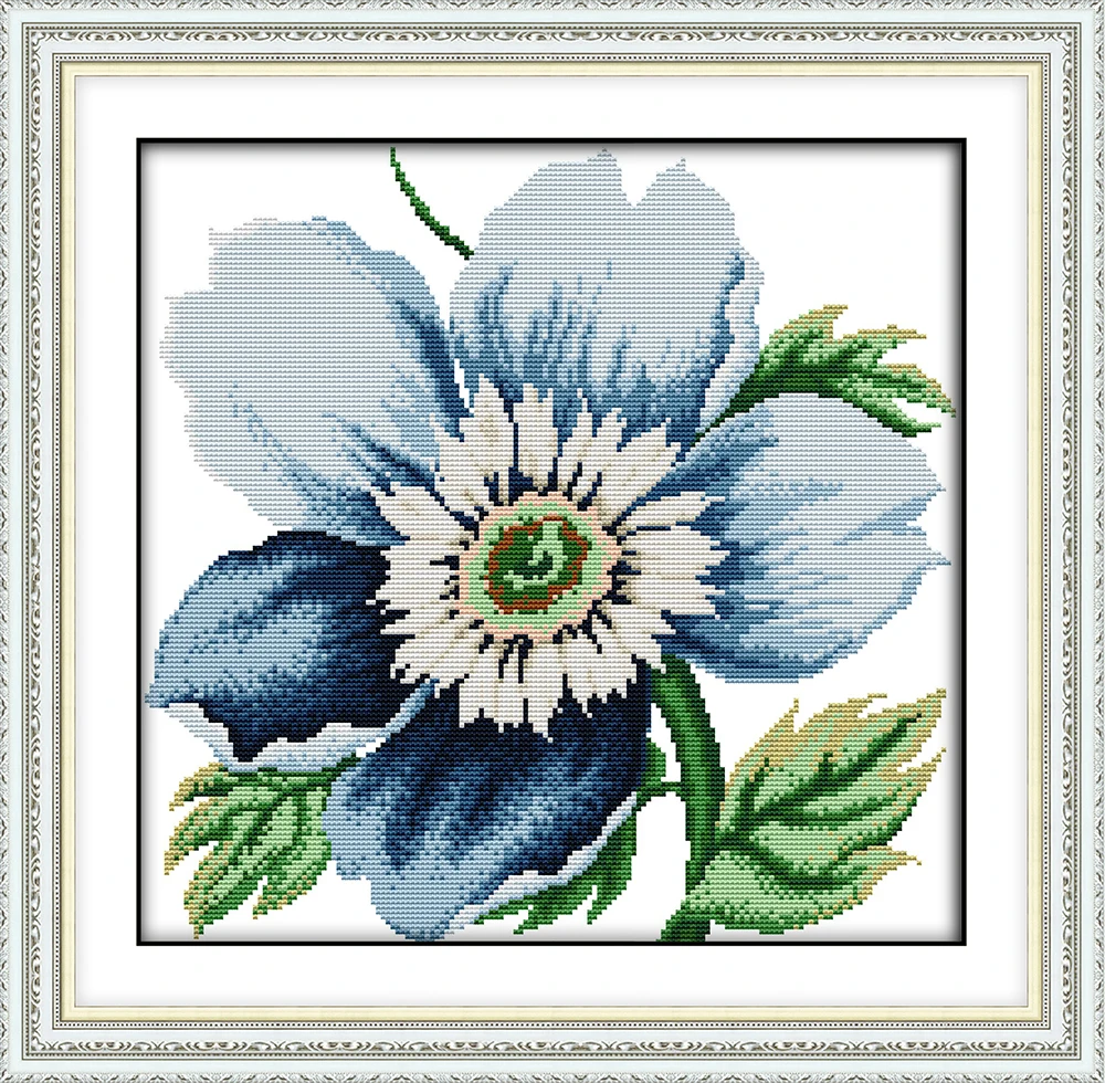 Blue flowers cross stitch kit