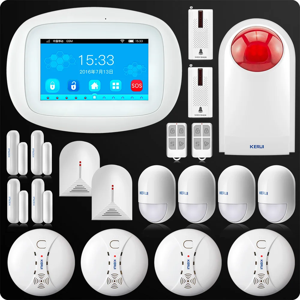 

KERUI K52 4.3 Inch TFT Color Screen Wireless Security Alarm WIFI GSM Alarm System APP Control Keypad Smoke Sensor Glass Break
