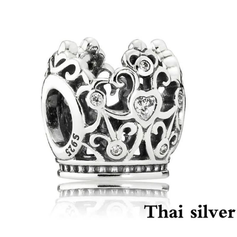 

2019 NEW Thai Silver 791580 Princess Crown Charm Fine Gem Beaded DIY Bracelet & Bangles Jewelry Making Valentine's Day Gifts