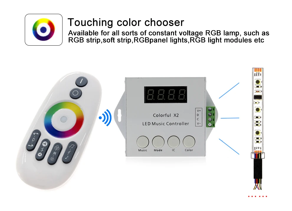 Красочный музыкальный X2 контроллер для WS2812B WS2811 WS2813 USC1903 DC5-24V с РЧ сенсорным пультом дистанционного управления Макс. 1000 пикселей