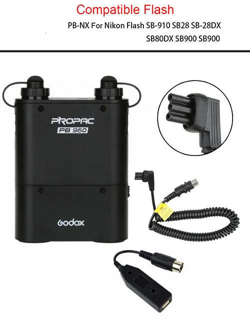 Godox Black PB960 двойной выход Speedlite power battery Pack 4500mAh для Canon Nikon sony Flash+ кабель для зарядки вспышки+ PB-USB - Цвет: NX