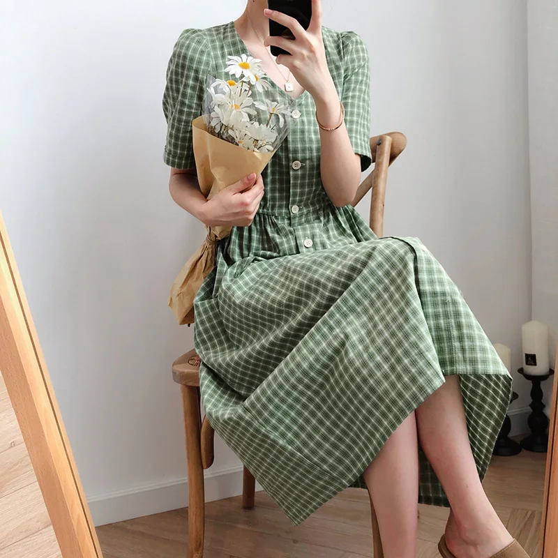 Luxi зеленый свет ветра. Платье из хлопка с коротким рукавом | Женская одежда