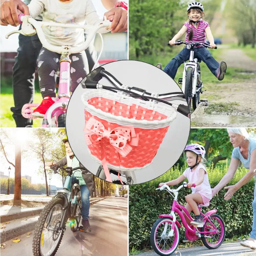 

Kids Bicycle Basket Plastic Knit Bow Carriage Basket Bicycle Scooter Strollers Bike Organizer Baskets Storage Baskets Bike Parts