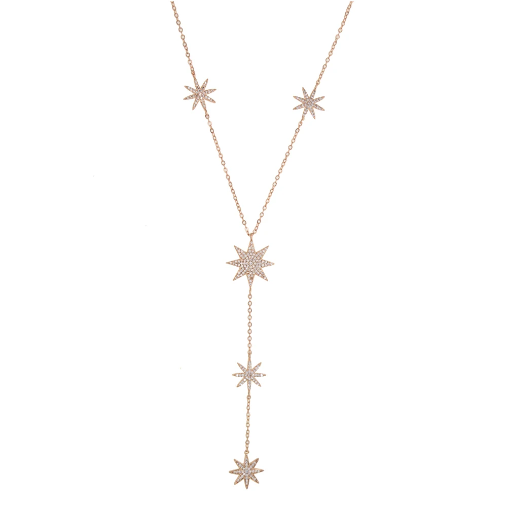 Сексуальное Очаровательное длинное ожерелье в форме звезды y-образной формы для женщин, Дамское крошечное свадебное ожерелье на цепочке, Золотое серебряное великолепное ожерелье y - Окраска металла: Покрытие из розового золота