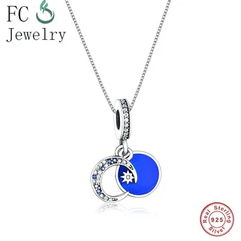 

GIFT of The Winter Noble Elegant 100% 925 Sterling Silver Moon and Start Pendant & Necklace Blue Zircon Sterling Silver Jewelry