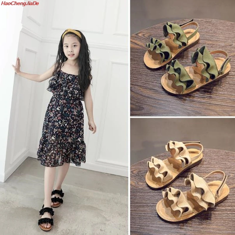 

HaoChengJiaDe New Children Girls Summer Shoes Kids Sandals For Girls PU Leather Flowers Princess Shoes Girls Sandals