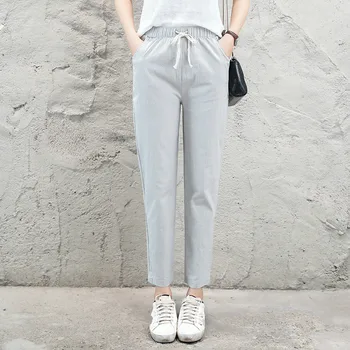 

Spring Grey Thin Straight Loose Cotton Linen Pants Girls Washed Women Lace Up Pants Casual Ladies Trousers Oversize 2xl Flat Hot