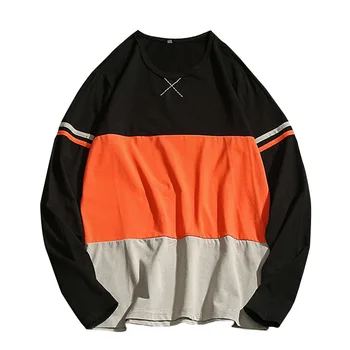 

Men Clothing 2018 Autumn New Patchwork Men's T Shirt Casual Cotton O-Neck Long Sleeve Tee Shirts Plus Size 4XL 5XL