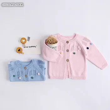 

Knitted Baby Clothes Autumn Pompom Newborn Baby Sweater 100% Ciotton Infant Baby Girls Boys Sweater Cardigan Coat