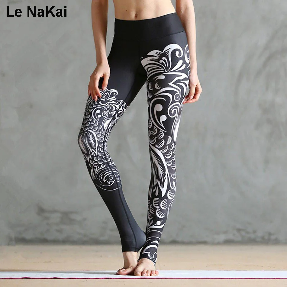 Buy Black Phoenix Papercut Printed Yoga Leggings For