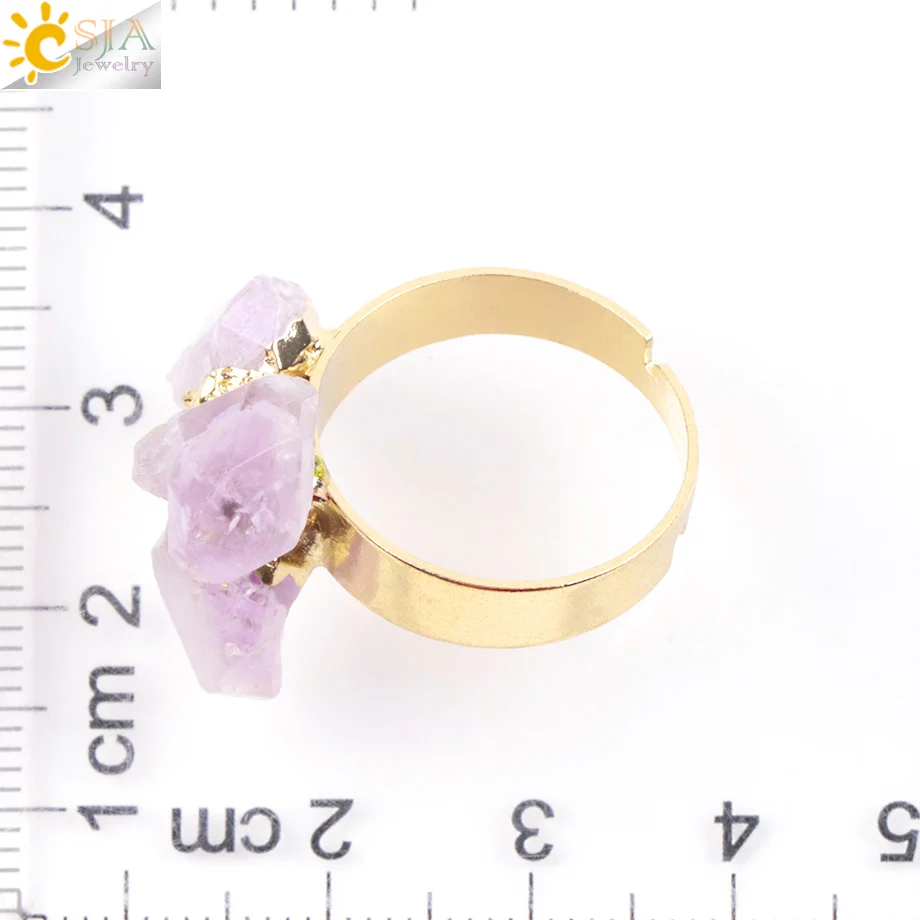CSJA золотого цвета необычное натуральное кольцо с драгоценным камнем для женщин, фиолетовые Кристальные Кварцевые Регулируемые Австрийские кольца на палец, ювелирные изделия E274