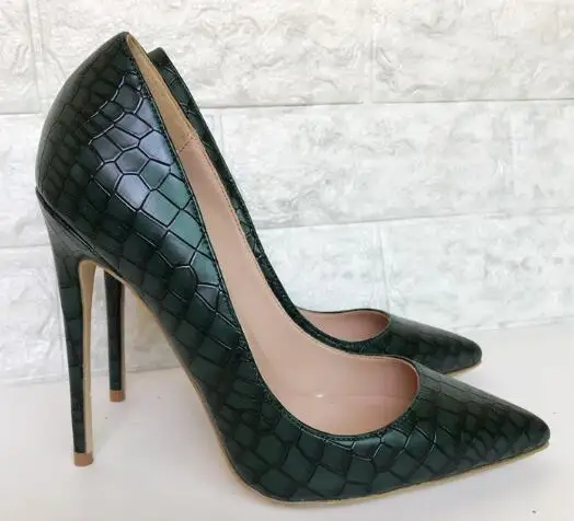 Mariage Talons Motif Pompes 10cm Haute Pointu Pierre de Mince 44 New 12cm Toe Slip Vert Hot Qualité sur Parti Foncé 8cm Taille Femmes 1Tn0aIxY