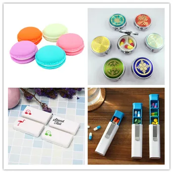 

New 1Pc Folding Pill Case 3 Grids Or 1 Grid Metal Round Plastic Flower Print Medicine Pill Box Travel Makeup Storage Container