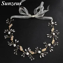 Жемчуг кристаллы оголовье с лентами модные аксессуары для волос с золотыми листьями вечерние украшения для волос SHA19