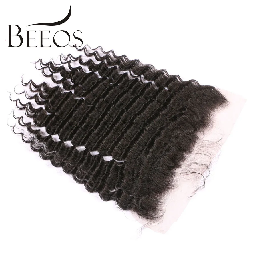 BEEOS Peruvian Deep Wave 13*4 Lace Frontal Remy Hair Pre Plucked Frontal Closure With Baby Hair Ear To Ear Swiss Lace