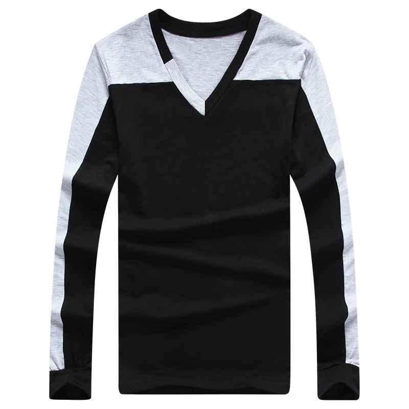 Мужская хлопковая футболка с длинным рукавом V образным вырезом|male t-shirt|brand