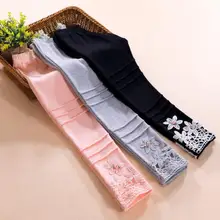 Хорошее качество; коллекция года; леггинсы для маленьких девочек-подростков; Детские обтягивающие брюки; хлопковые леггинсы с цветочным кружевом; детские брюки для девочек; JW4097