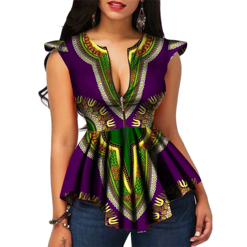 

2019 Dashiki Women African Clothes Print For Women Bazin Africa Style Tops Lady Clothes Dashiki Print Shirt Women Clothing