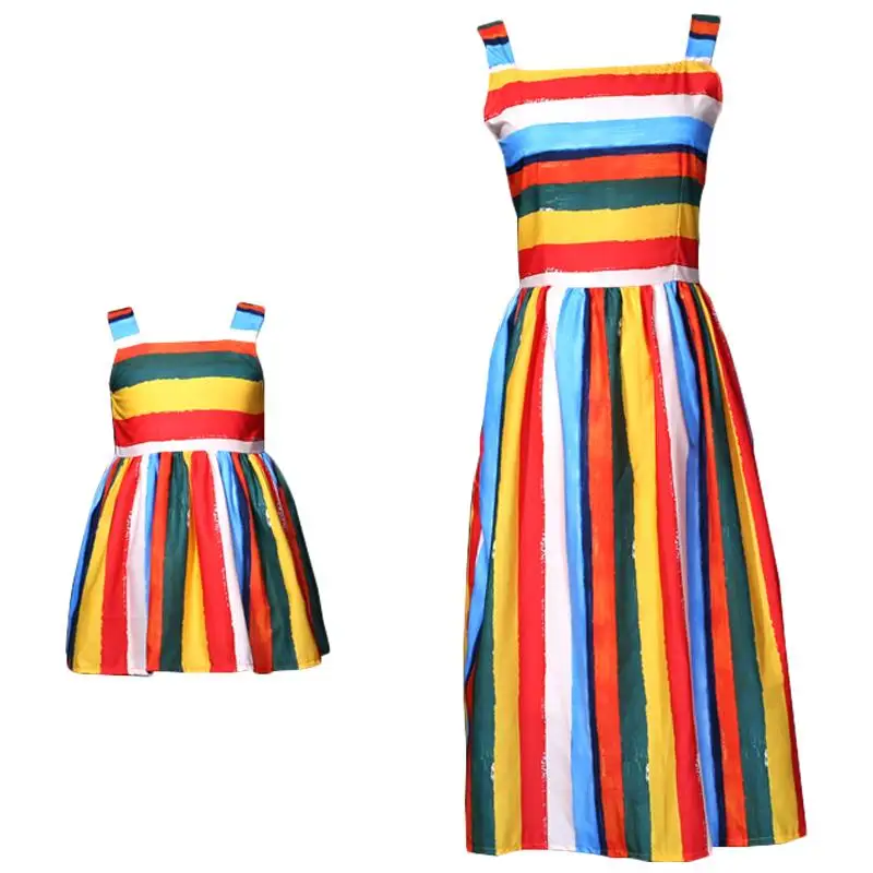 

Bohe Mother Daughter Runway Dresses Mom Girls Striped Party Dress Mommy Girl Dress Vestidos 2019 Family Match Outfits PB416